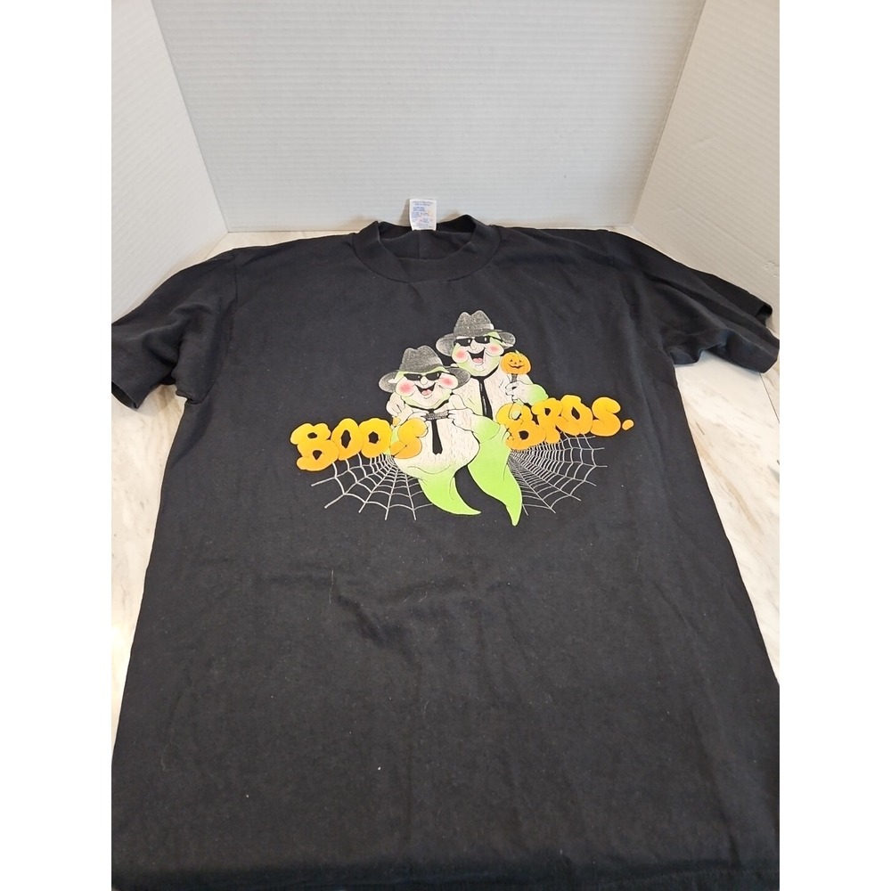 Vtg Halloween Boo's Boos Bros Brothers Graphic Black Shirt L single stitch